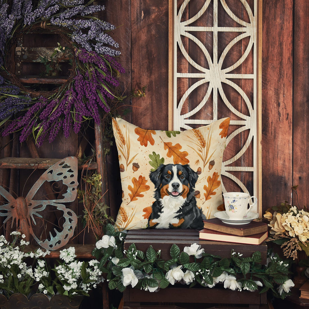 Bernese Mountain Dog Heirloom Fall Decorative Throw Pillow 14x14 Indoor Outdoor Accent Cushion, Fabric Cover with Insert for Sofa, Bed, Porch & Living Room