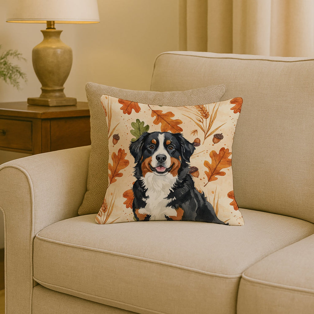 Bernese Mountain Dog Heirloom Fall Decorative Throw Pillow 18x18 Indoor Outdoor Accent Cushion, Fabric Cover with Insert for Sofa, Bed, Porch & Living Room