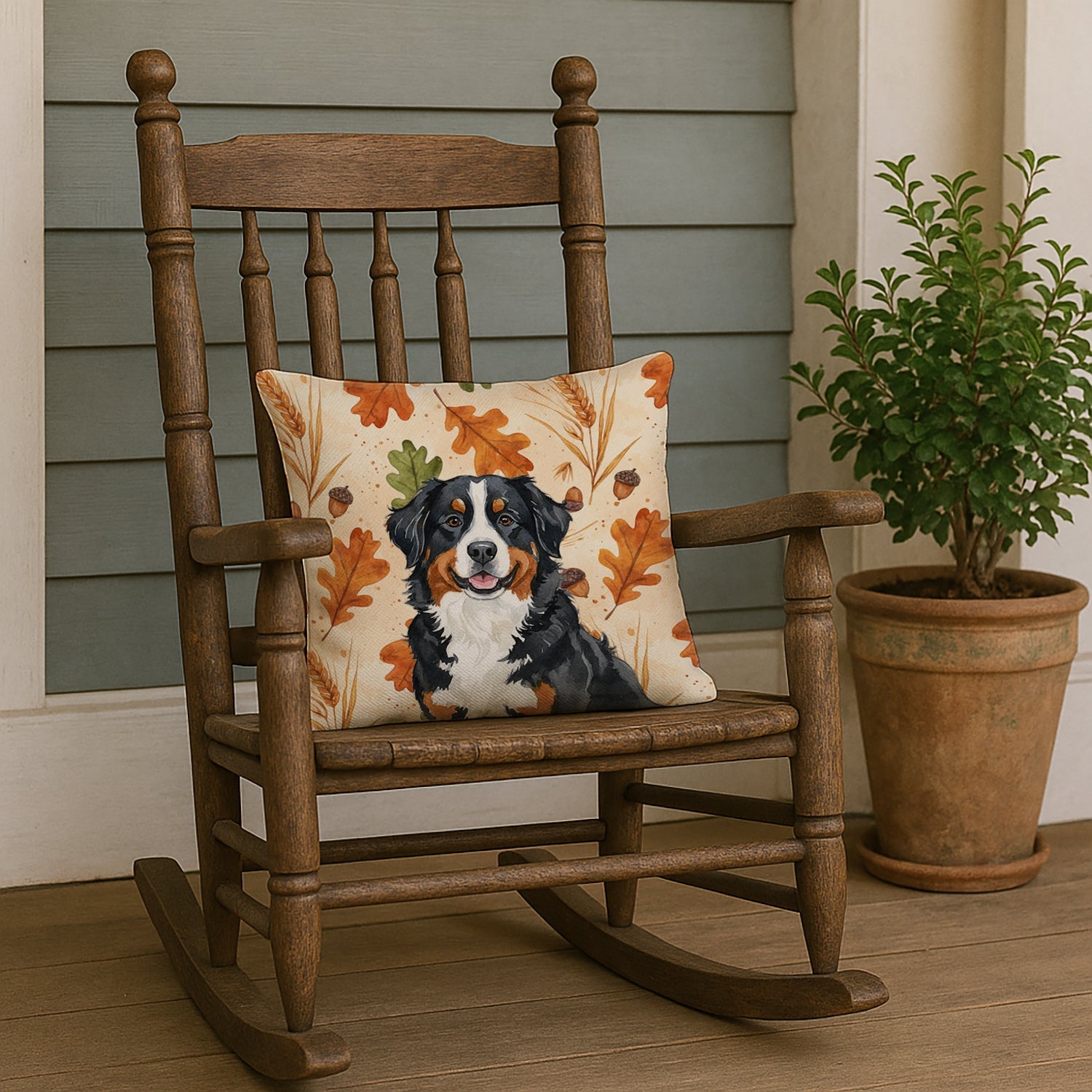 Bernese Mountain Dog Heirloom Fall Decorative Throw Pillow 18x18 Indoor Outdoor Accent Cushion, Fabric Cover with Insert for Sofa, Bed, Porch & Living Room