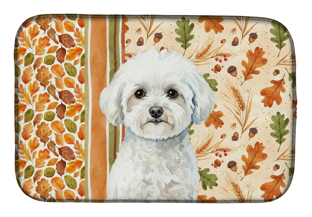 Bichon Frise Heirloom Fall Dish Drying Mat Absorbent Dish Drying Mat Pad for Kitchen Counter Dish Drainer Mat for Countertop, 14 x 21", Multicolor
