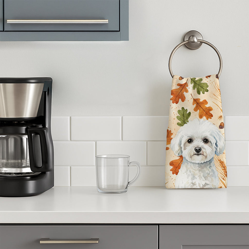 Bichon Frise Heirloom Fall Kitchen Towel Velour Plush Front and Cotton Loop Back Machine Washable