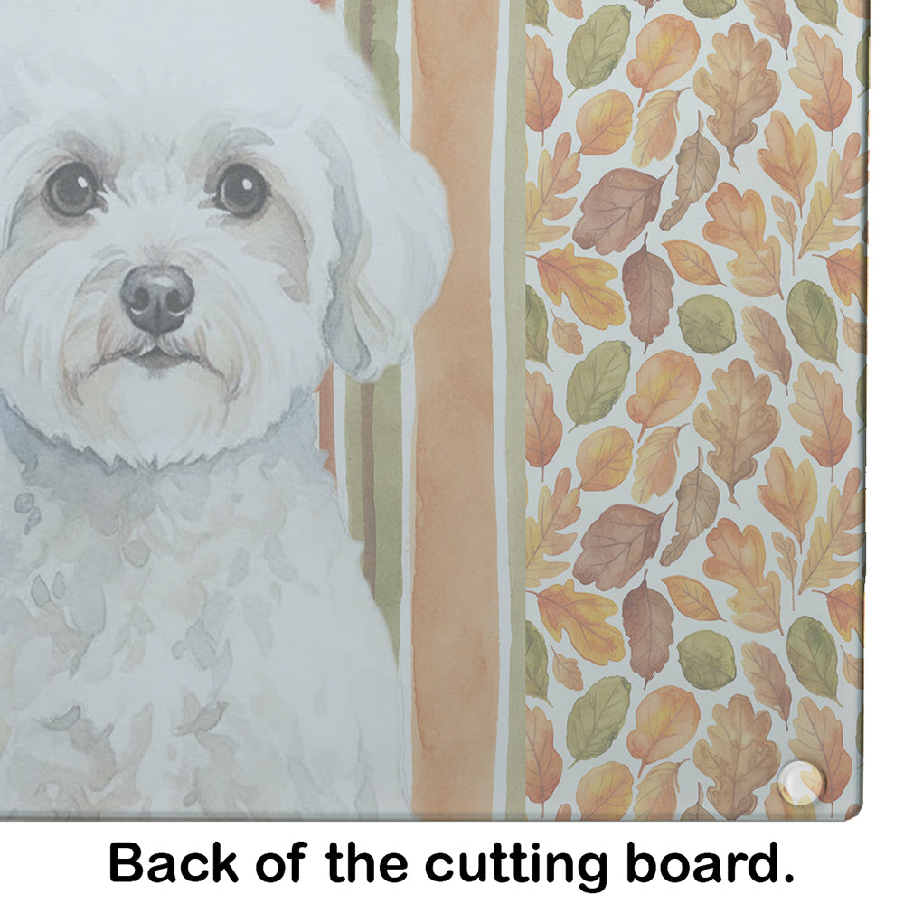 Bichon Frise Heirloom Fall Cutting Board Tempered Glass Kitchen Cutting Surface, Heat Resistant Chopping, Non-Slip Feet, Food Prep & Serving