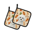 Bichon Frise Heirloom Fall Pot Holder Set of 2 Heat Resistant Quilted Hot Pads 7.5 x 7.5 Inch, Insulated Kitchen Trivets for Cooking & Baking