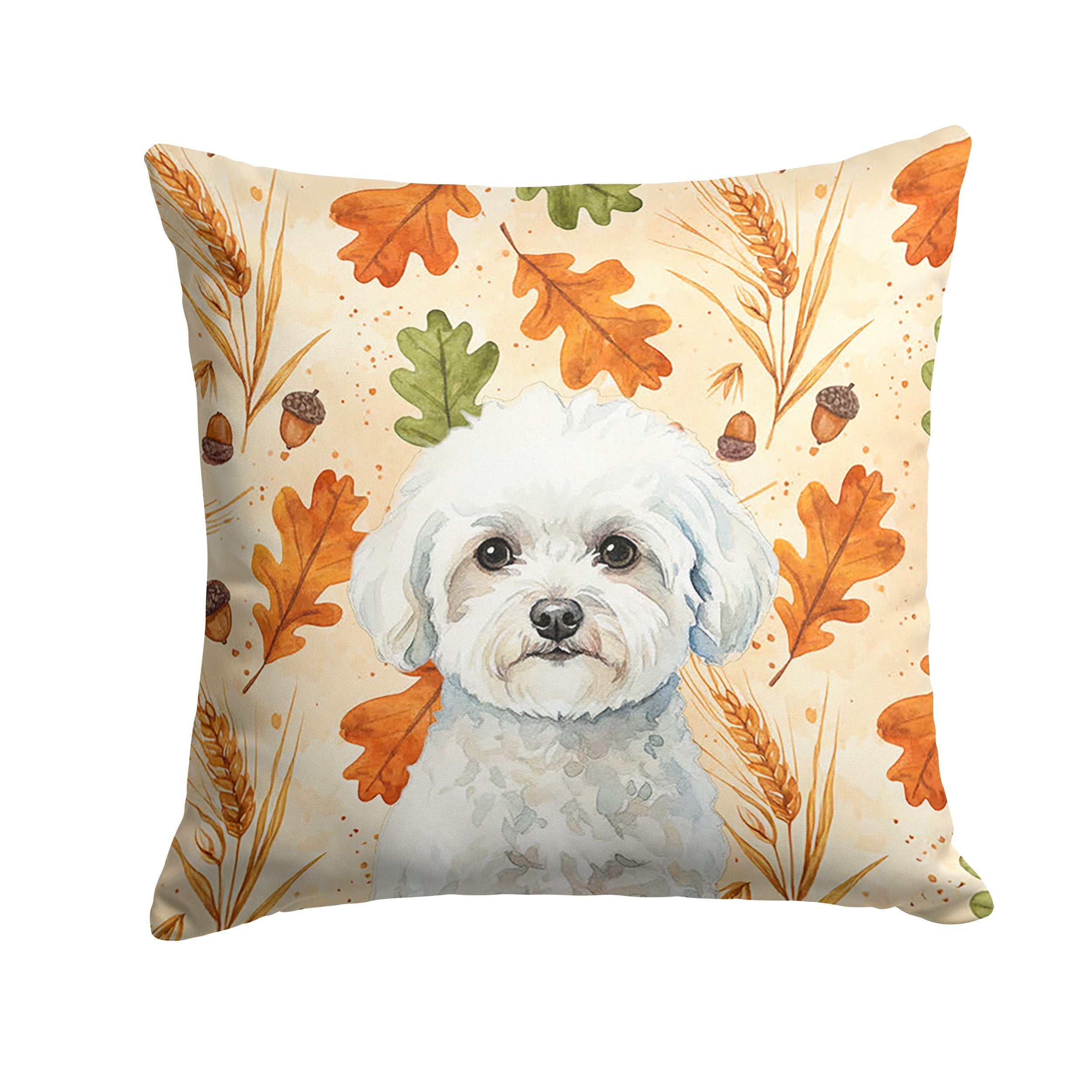 Bichon Frise Heirloom Fall Decorative Throw Pillow 14x14 Indoor Outdoor Accent Cushion, Fabric Cover with Insert for Sofa, Bed, Porch & Living Room