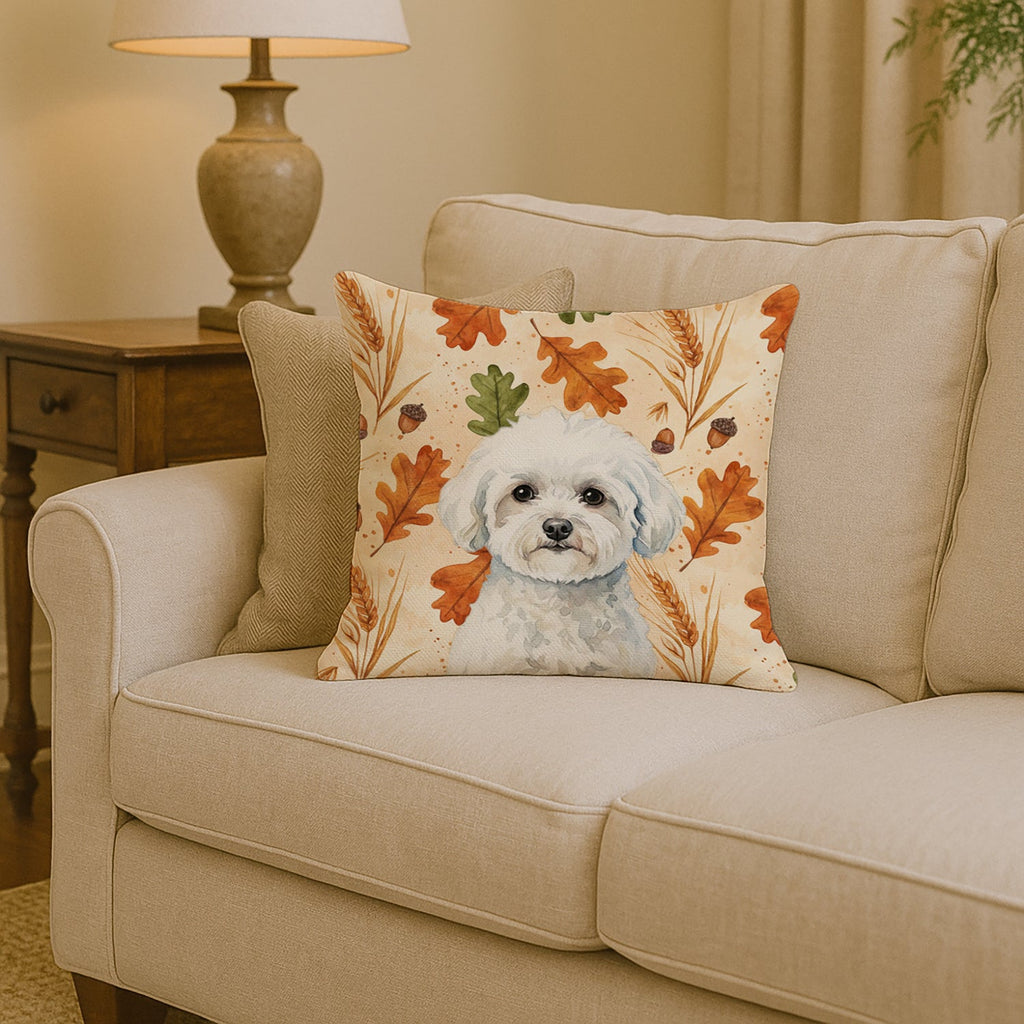 Bichon Frise Heirloom Fall Decorative Throw Pillow 14x14 Indoor Outdoor Accent Cushion, Fabric Cover with Insert for Sofa, Bed, Porch & Living Room