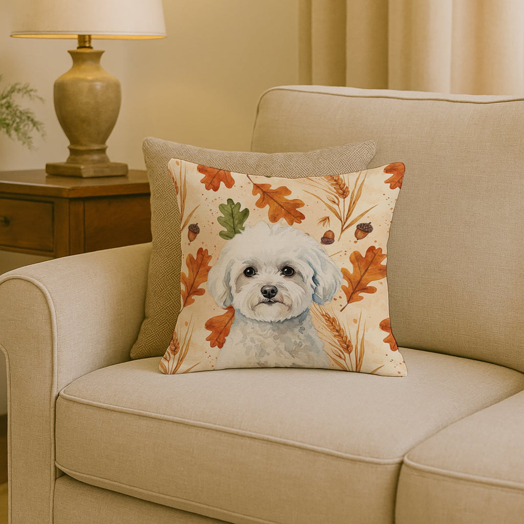 Bichon Frise Heirloom Fall Decorative Throw Pillow 18x18 Indoor Outdoor Accent Cushion, Fabric Cover with Insert for Sofa, Bed, Porch & Living Room