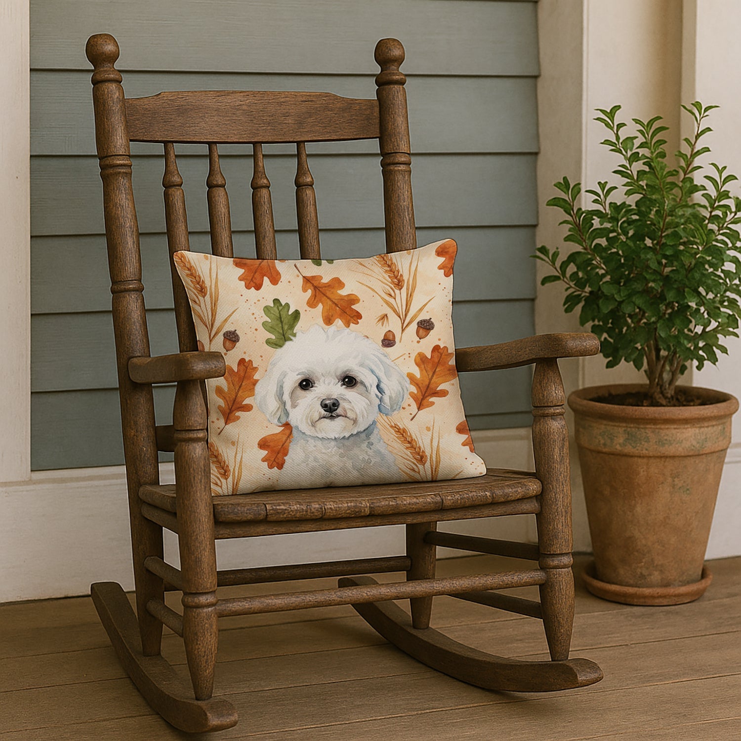 Bichon Frise Heirloom Fall Decorative Throw Pillow 18x18 Indoor Outdoor Accent Cushion, Fabric Cover with Insert for Sofa, Bed, Porch & Living Room