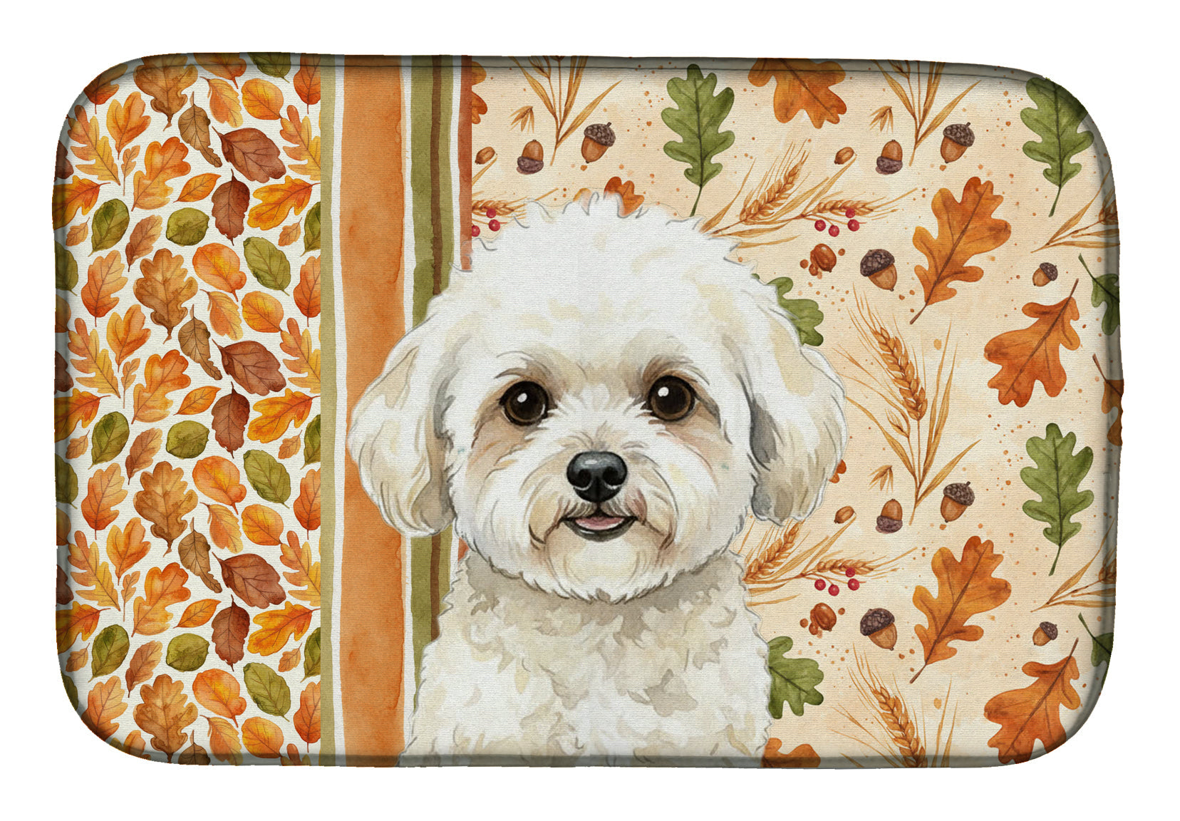 White and Cream Bichon Frise Heirloom Fall Dish Drying Mat Absorbent Dish Drying Mat Pad for Kitchen Counter Dish Drainer Mat for Countertop, 14 x 21", Multicolor