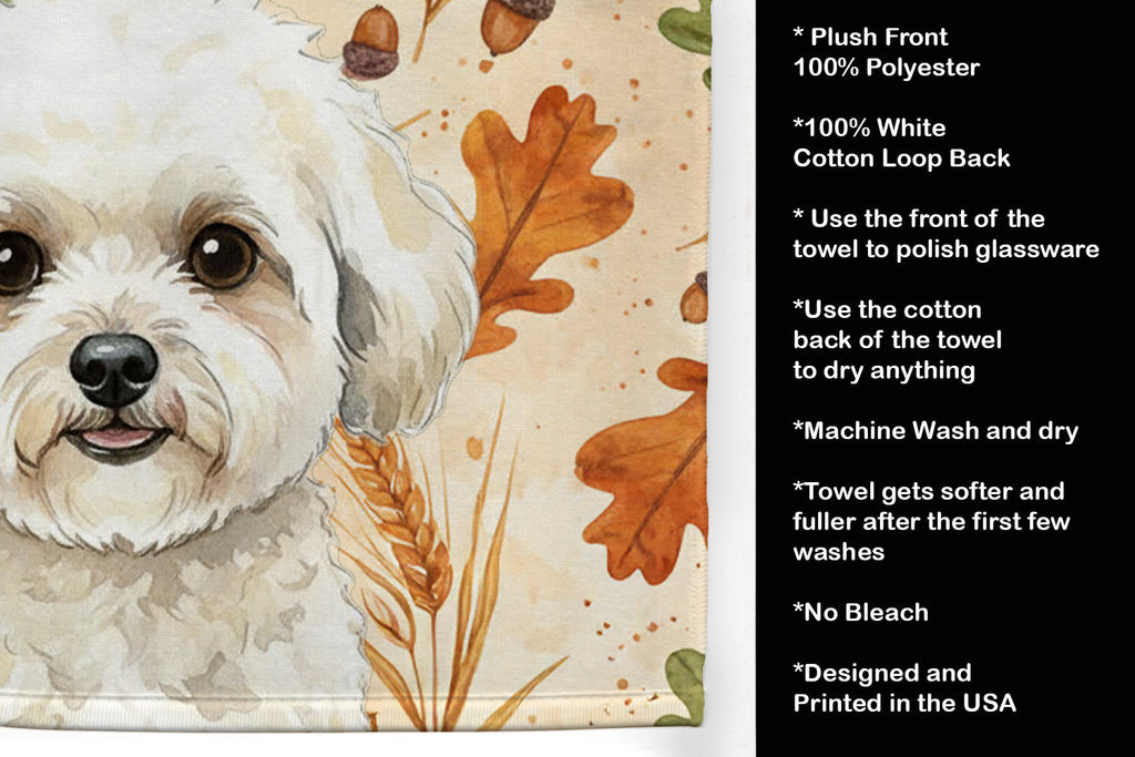 White and Cream Bichon Frise Heirloom Fall Kitchen Towel Velour Plush Front and Cotton Loop Back Machine Washable