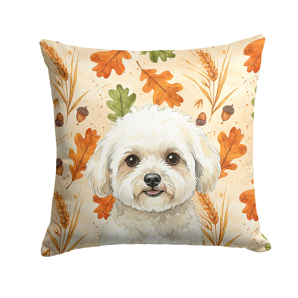White and Cream Bichon Frise Heirloom Fall Decorative Throw Pillow 14x14 Indoor Outdoor Accent Cushion, Fabric Cover with Insert for Sofa, Bed, Porch & Living Room
