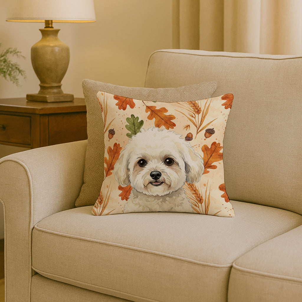 White and Cream Bichon Frise Heirloom Fall Decorative Throw Pillow 18x18 Indoor Outdoor Accent Cushion, Fabric Cover with Insert for Sofa, Bed, Porch & Living Room