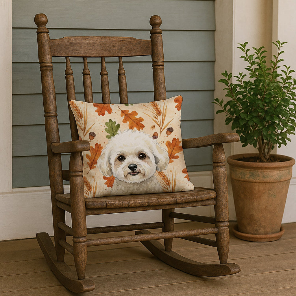White and Cream Bichon Frise Heirloom Fall Decorative Throw Pillow 18x18 Indoor Outdoor Accent Cushion, Fabric Cover with Insert for Sofa, Bed, Porch & Living Room