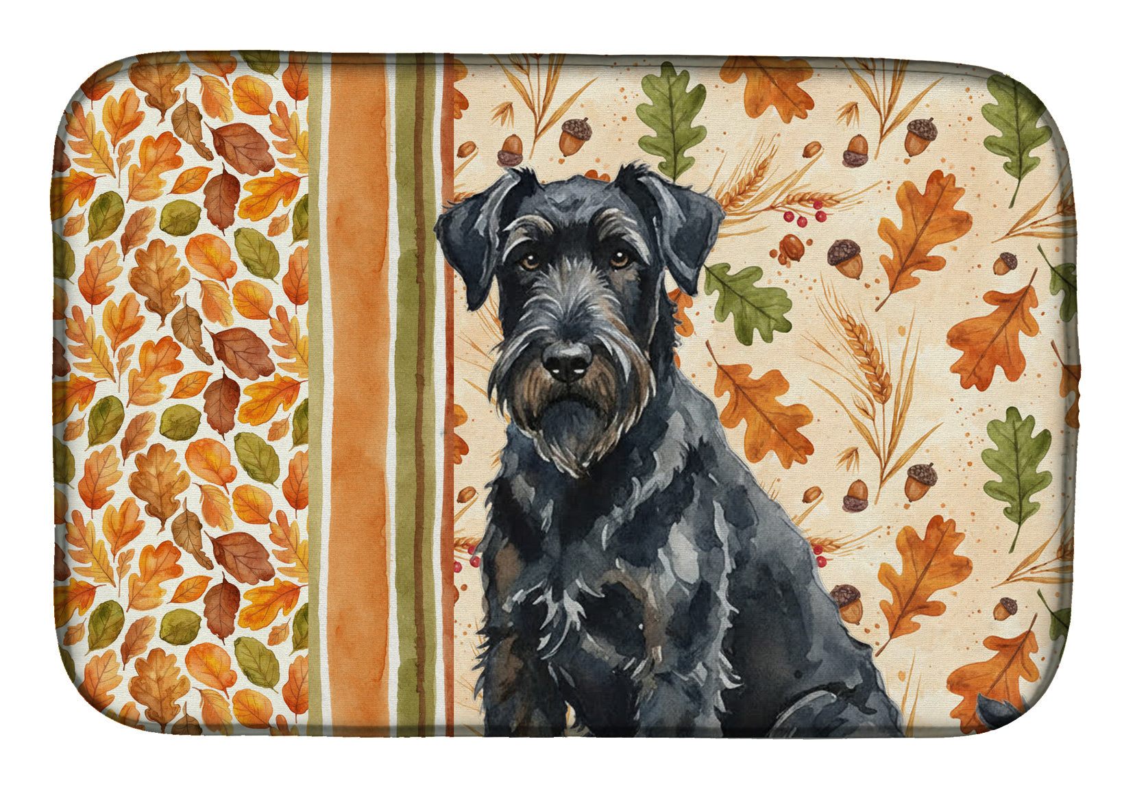 Black Russian Terrier Heirloom Fall Dish Drying Mat Absorbent Dish Drying Mat Pad for Kitchen Counter Dish Drainer Mat for Countertop, 14 x 21", Multicolor