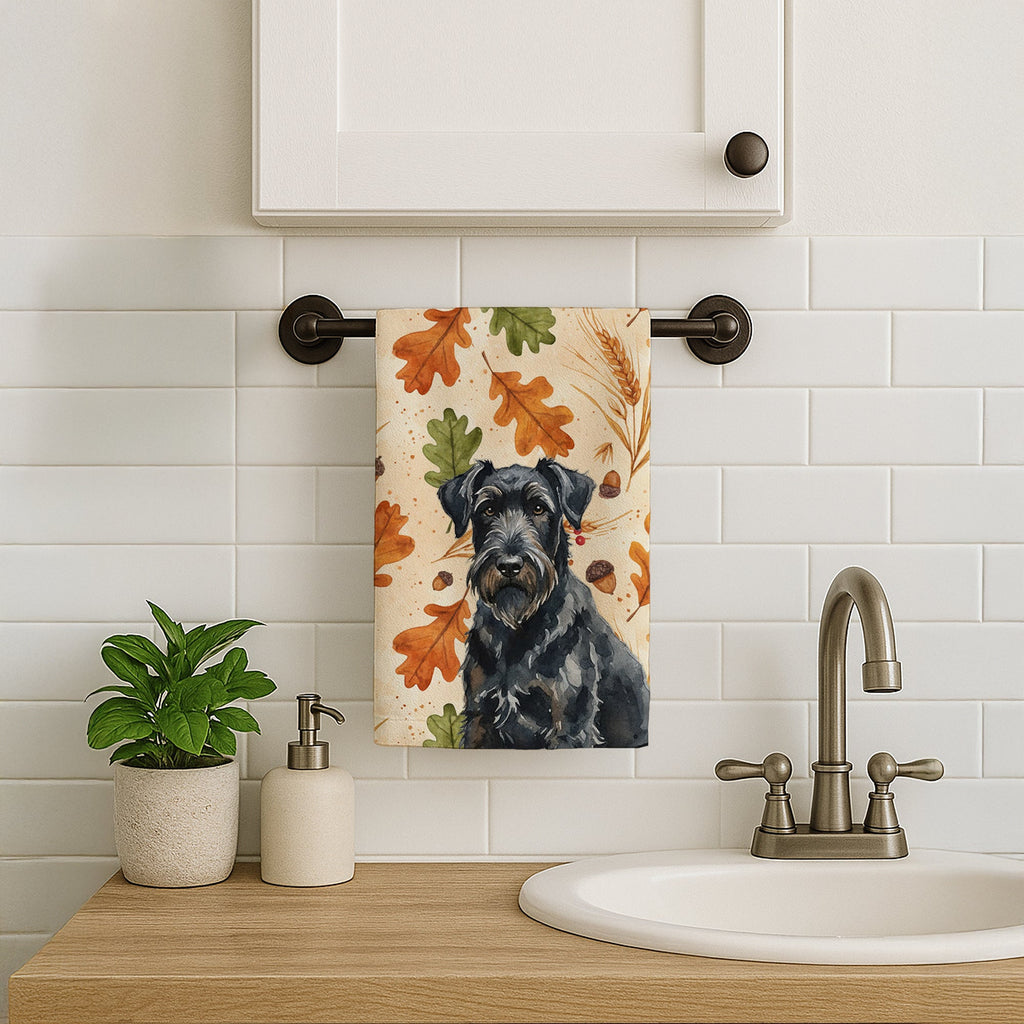 Black Russian Terrier Heirloom Fall Kitchen Towel Velour Plush Front and Cotton Loop Back Machine Washable