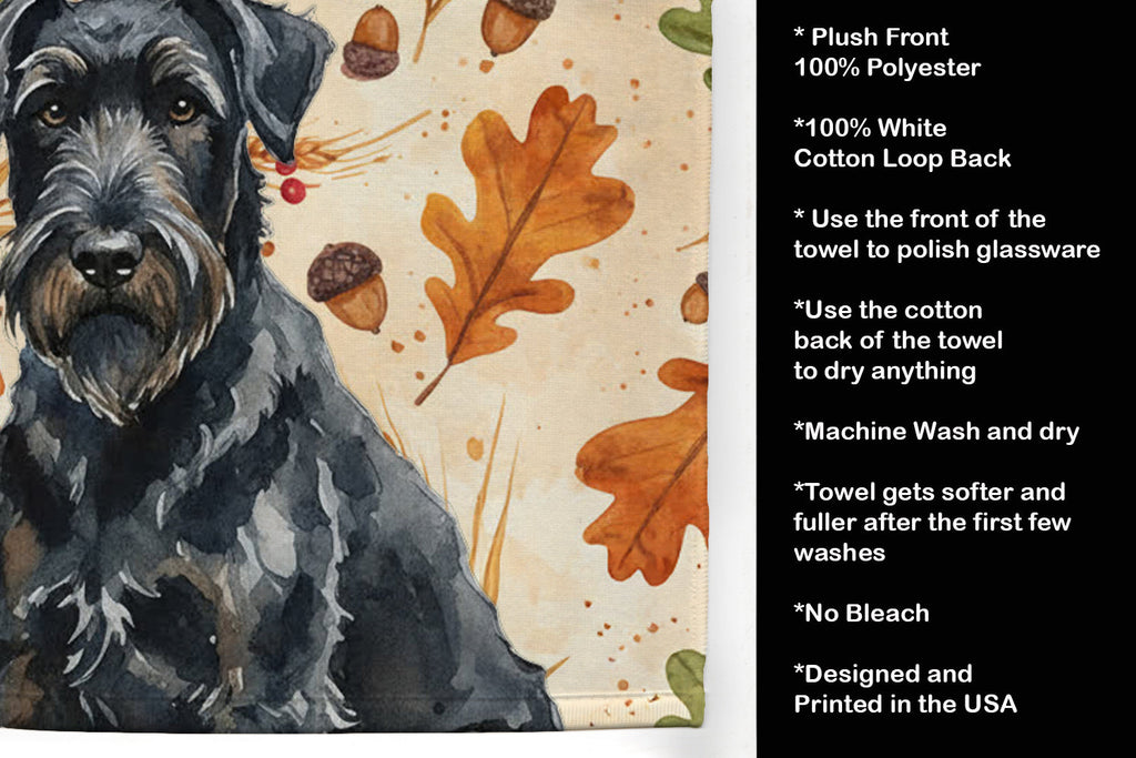 Black Russian Terrier Heirloom Fall Kitchen Towel Velour Plush Front and Cotton Loop Back Machine Washable
