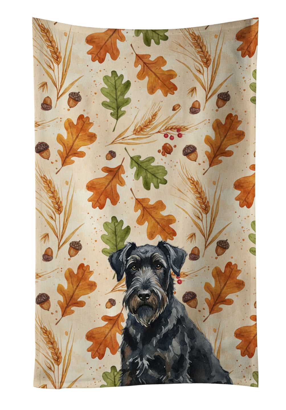 Black Russian Terrier Heirloom Fall Kitchen Towel Velour Plush Front and Cotton Loop Back Machine Washable