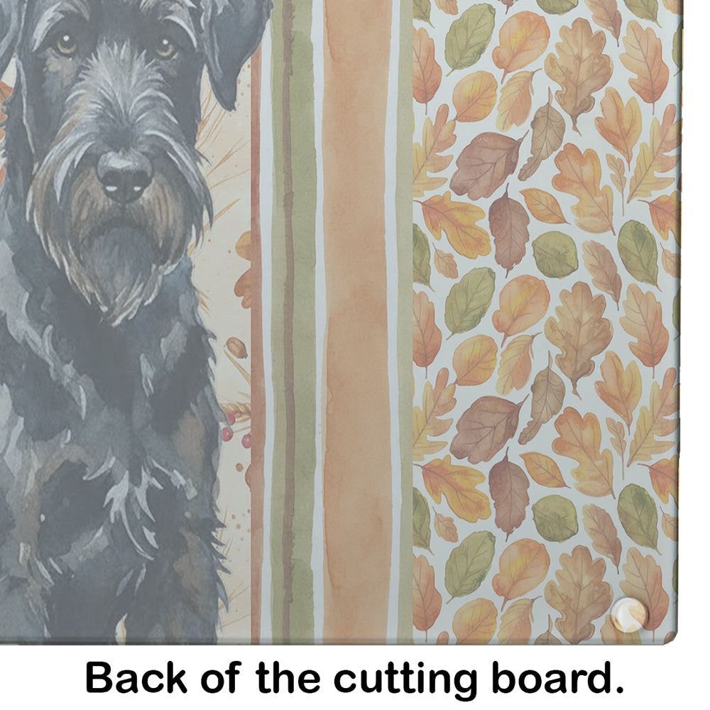 Black Russian Terrier Heirloom Fall Cutting Board Tempered Glass Kitchen Cutting Surface, Heat Resistant Chopping, Non-Slip Feet, Food Prep & Serving