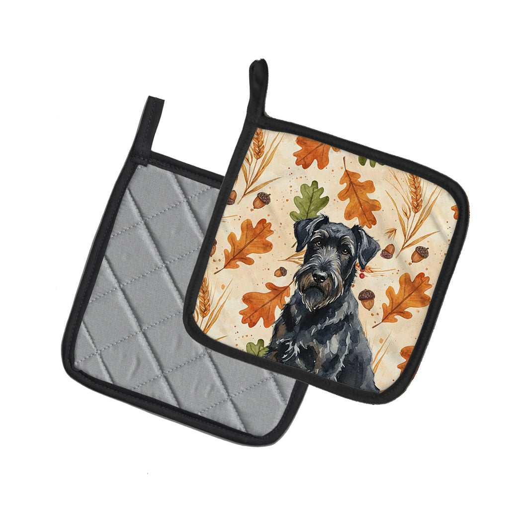 Black Russian Terrier Heirloom Fall Pot Holder Set of 2 Heat Resistant Quilted Hot Pads 7.5 x 7.5 Inch, Insulated Kitchen Trivets for Cooking & Baking