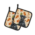 Black Russian Terrier Heirloom Fall Pot Holder Set of 2 Heat Resistant Quilted Hot Pads 7.5 x 7.5 Inch, Insulated Kitchen Trivets for Cooking & Baking