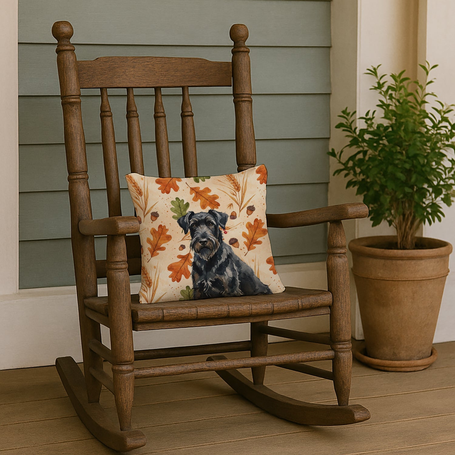 Black Russian Terrier Heirloom Fall Decorative Throw Pillow 14x14 Indoor Outdoor Accent Cushion, Fabric Cover with Insert for Sofa, Bed, Porch & Living Room