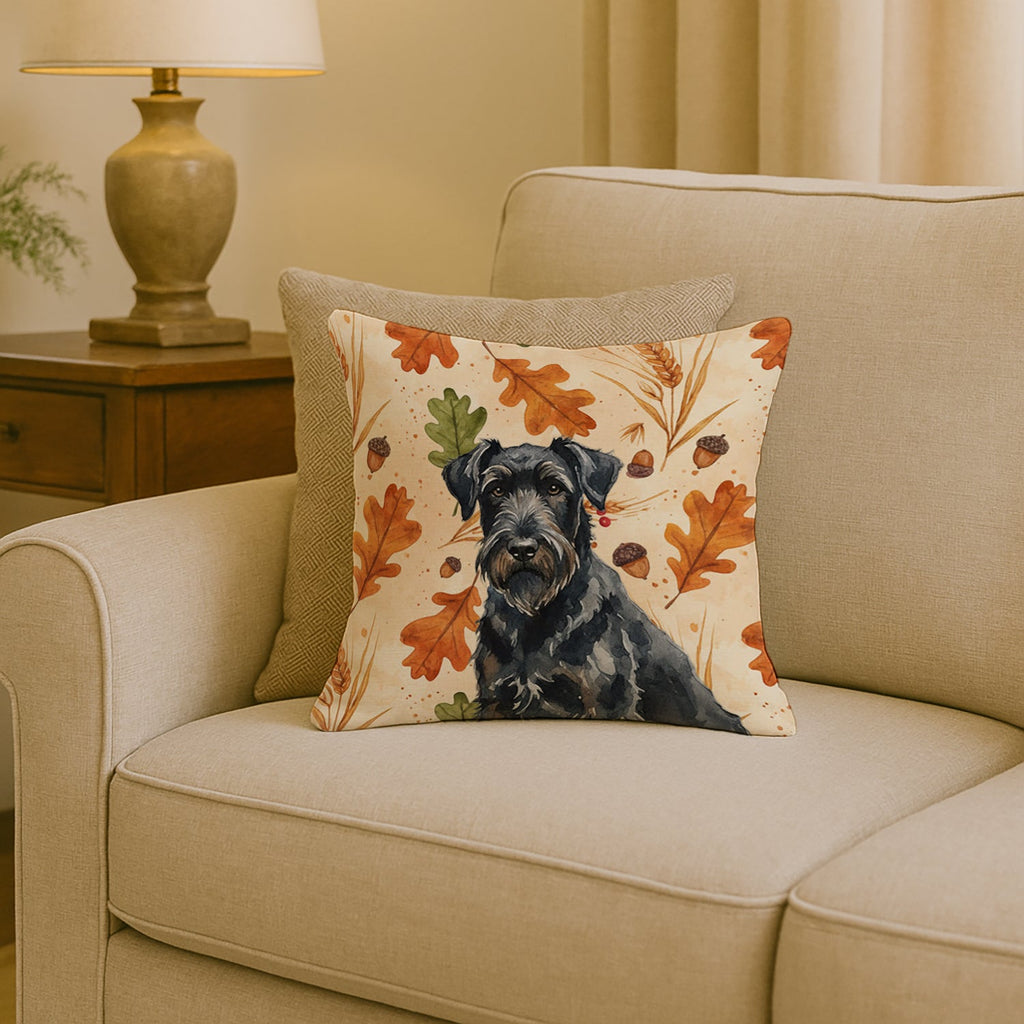 Black Russian Terrier Heirloom Fall Decorative Throw Pillow 18x18 Indoor Outdoor Accent Cushion, Fabric Cover with Insert for Sofa, Bed, Porch & Living Room