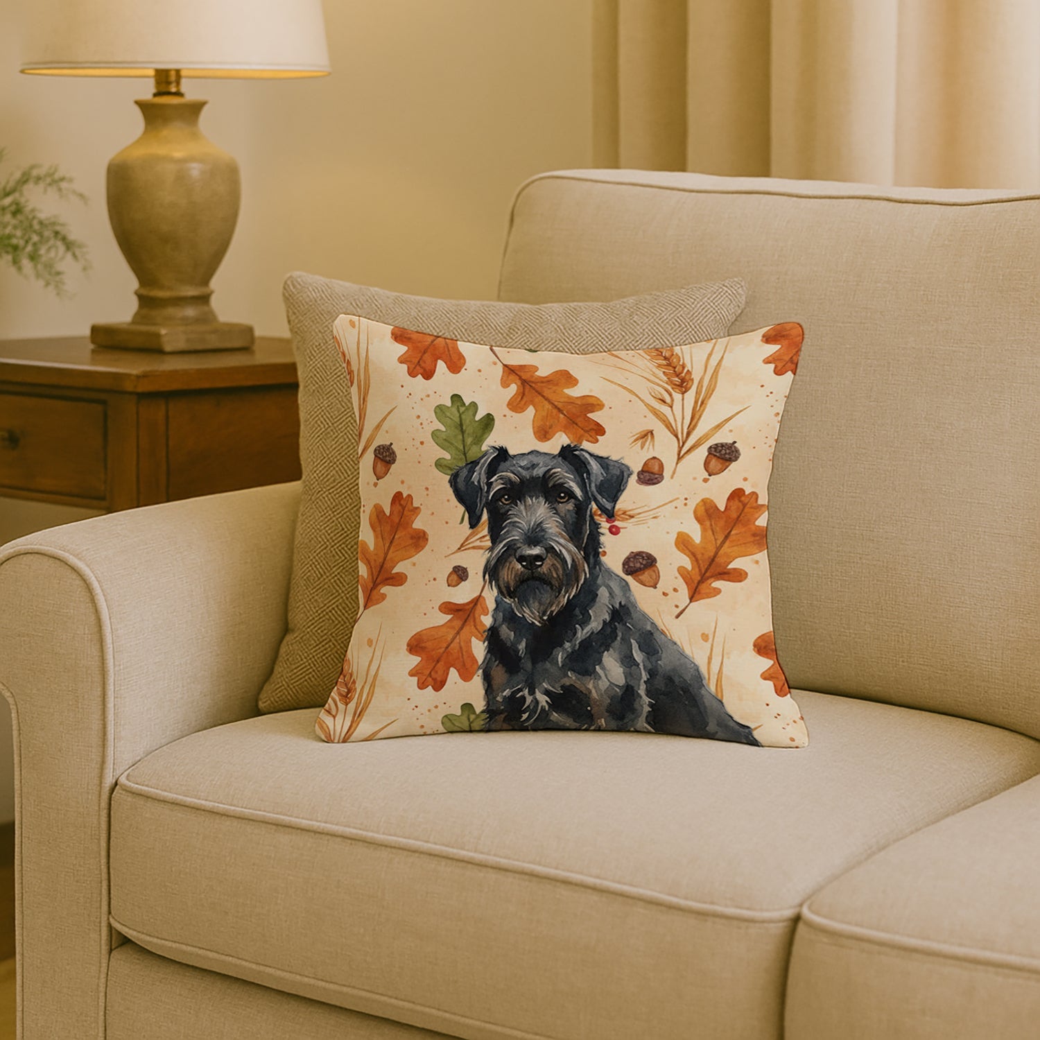 Black Russian Terrier Heirloom Fall Decorative Throw Pillow 18x18 Indoor Outdoor Accent Cushion, Fabric Cover with Insert for Sofa, Bed, Porch & Living Room