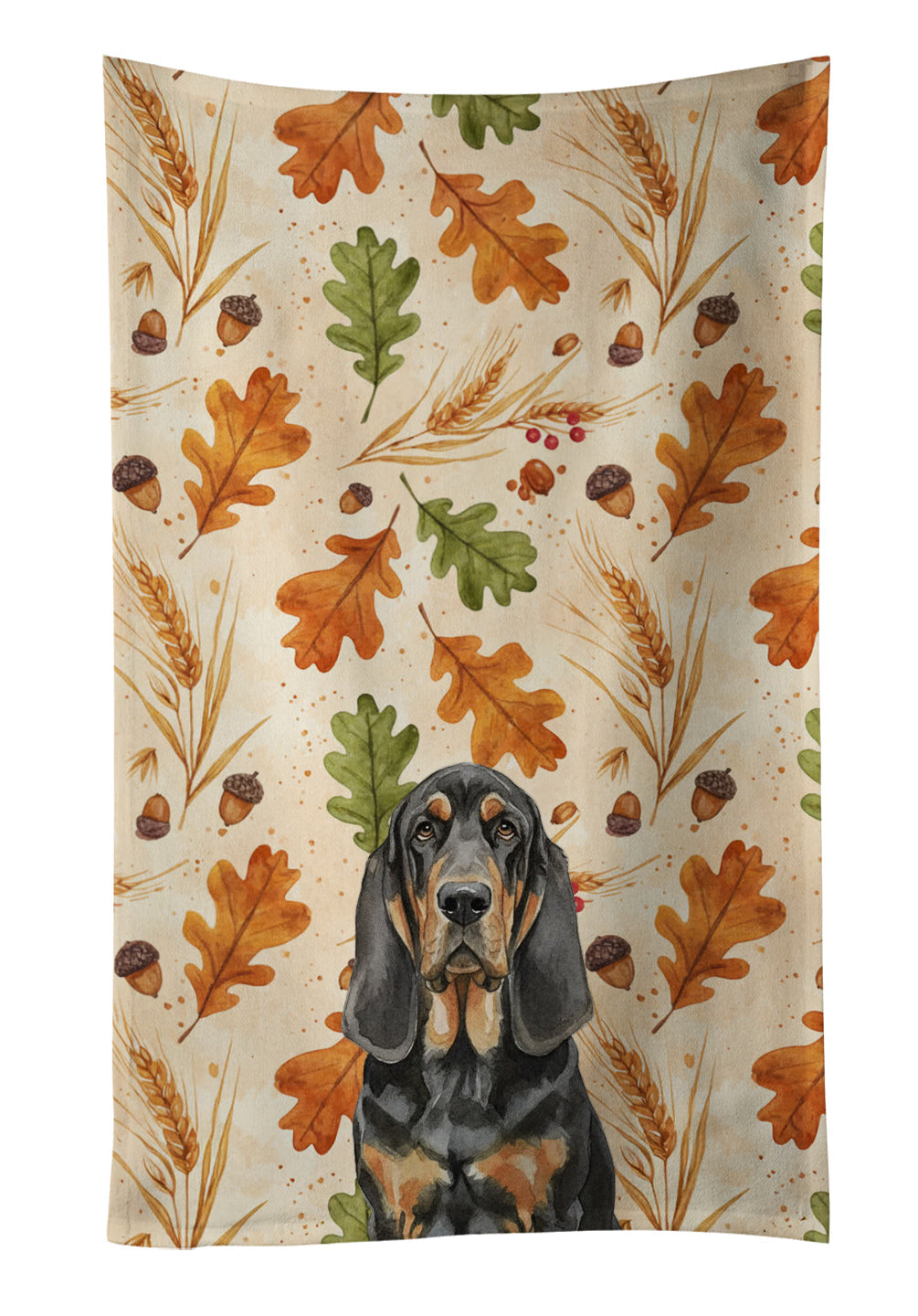 Black and Tan Bloodhound Heirloom Fall Kitchen Towel Velour Plush Front and Cotton Loop Back Machine Washable