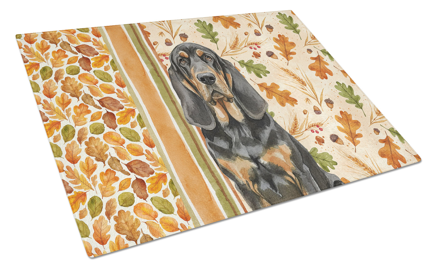 Black and Tan Bloodhound Heirloom Fall Cutting Board Tempered Glass Kitchen Cutting Surface, Heat Resistant Chopping, Non-Slip Feet, Food Prep & Serving