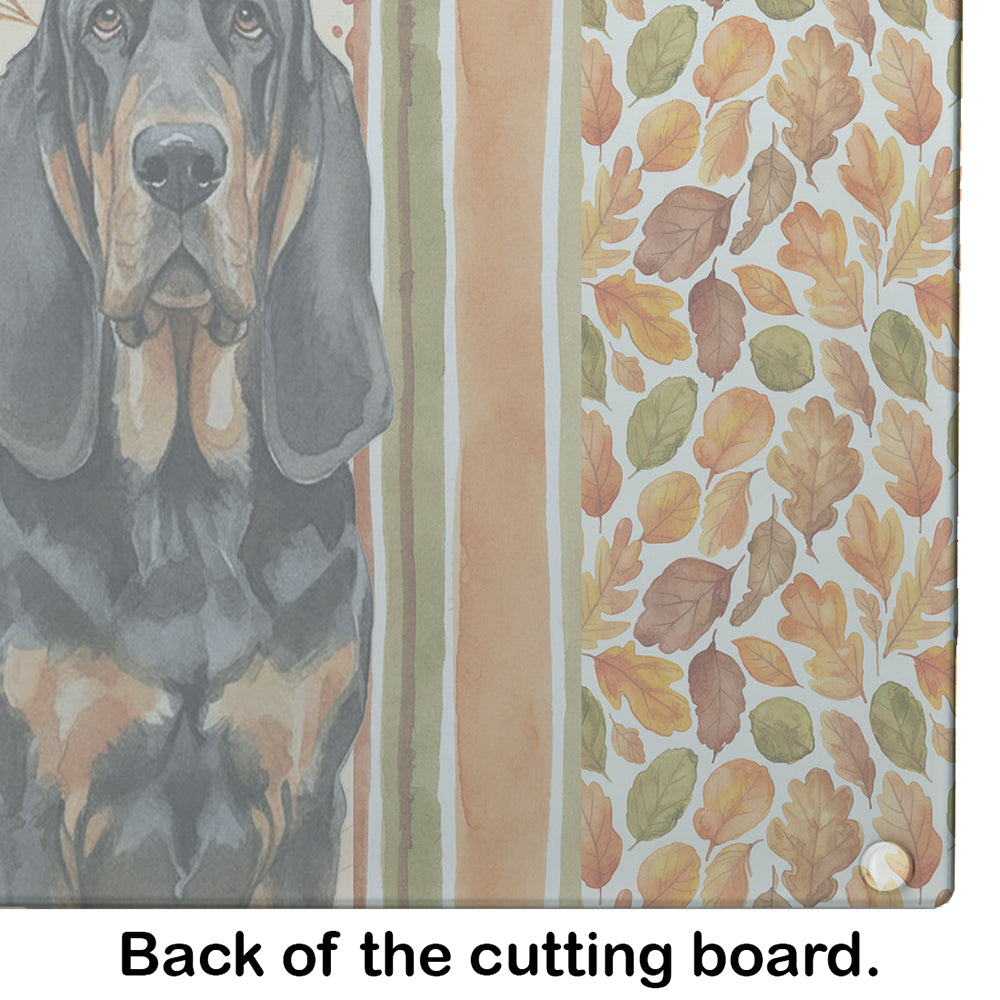 Black and Tan Bloodhound Heirloom Fall Cutting Board Tempered Glass Kitchen Cutting Surface, Heat Resistant Chopping, Non-Slip Feet, Food Prep & Serving