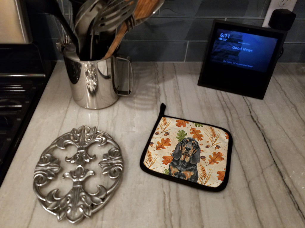 Black and Tan Bloodhound Heirloom Fall Pot Holder Set of 2 Heat Resistant Quilted Hot Pads 7.5 x 7.5 Inch, Insulated Kitchen Trivets for Cooking & Baking