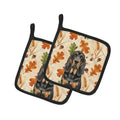 Black and Tan Bloodhound Heirloom Fall Pot Holder Set of 2 Heat Resistant Quilted Hot Pads 7.5 x 7.5 Inch, Insulated Kitchen Trivets for Cooking & Baking