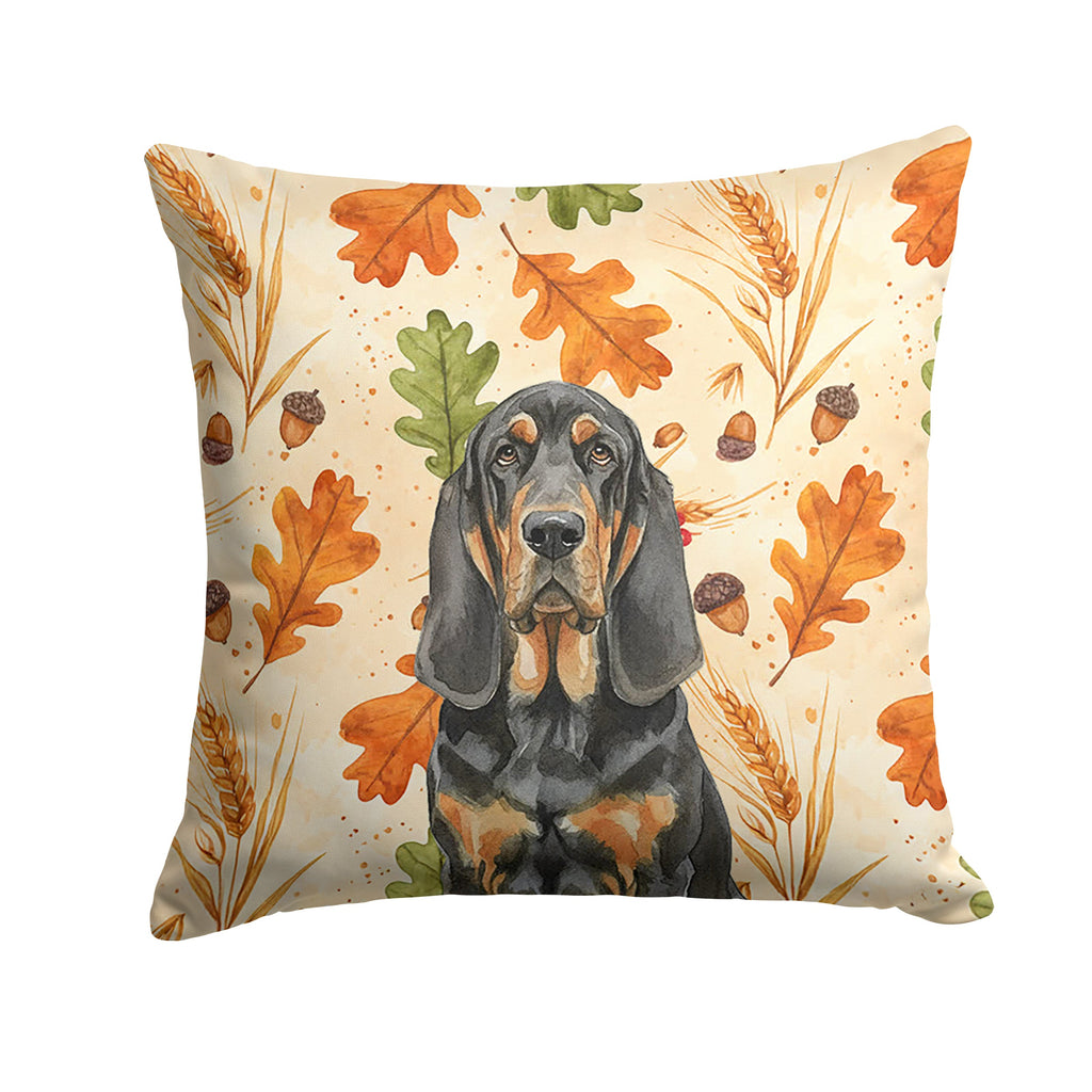 Black and Tan Bloodhound Heirloom Fall Decorative Throw Pillow 14x14 Indoor Outdoor Accent Cushion, Fabric Cover with Insert for Sofa, Bed, Porch & Living Room