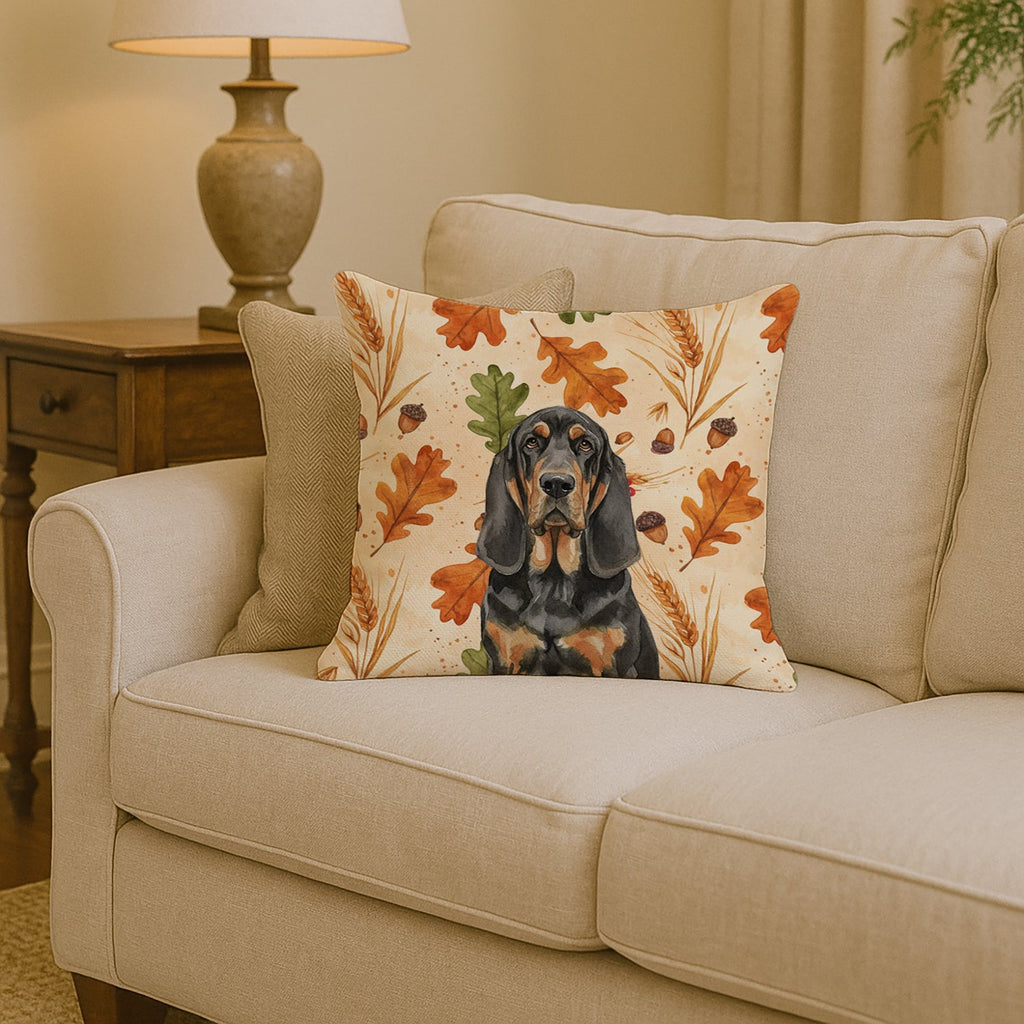 Black and Tan Bloodhound Heirloom Fall Decorative Throw Pillow 14x14 Indoor Outdoor Accent Cushion, Fabric Cover with Insert for Sofa, Bed, Porch & Living Room