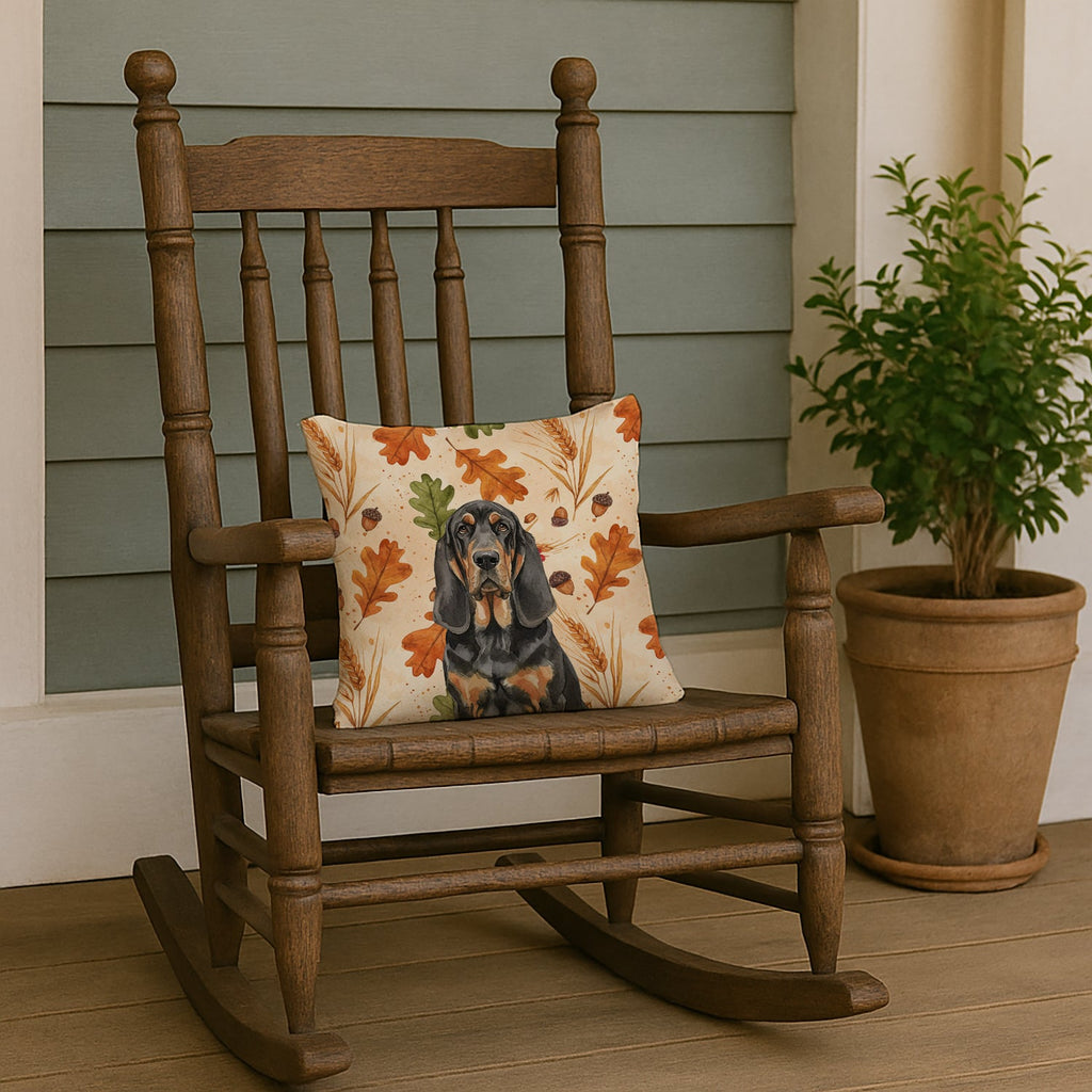 Black and Tan Bloodhound Heirloom Fall Decorative Throw Pillow 14x14 Indoor Outdoor Accent Cushion, Fabric Cover with Insert for Sofa, Bed, Porch & Living Room