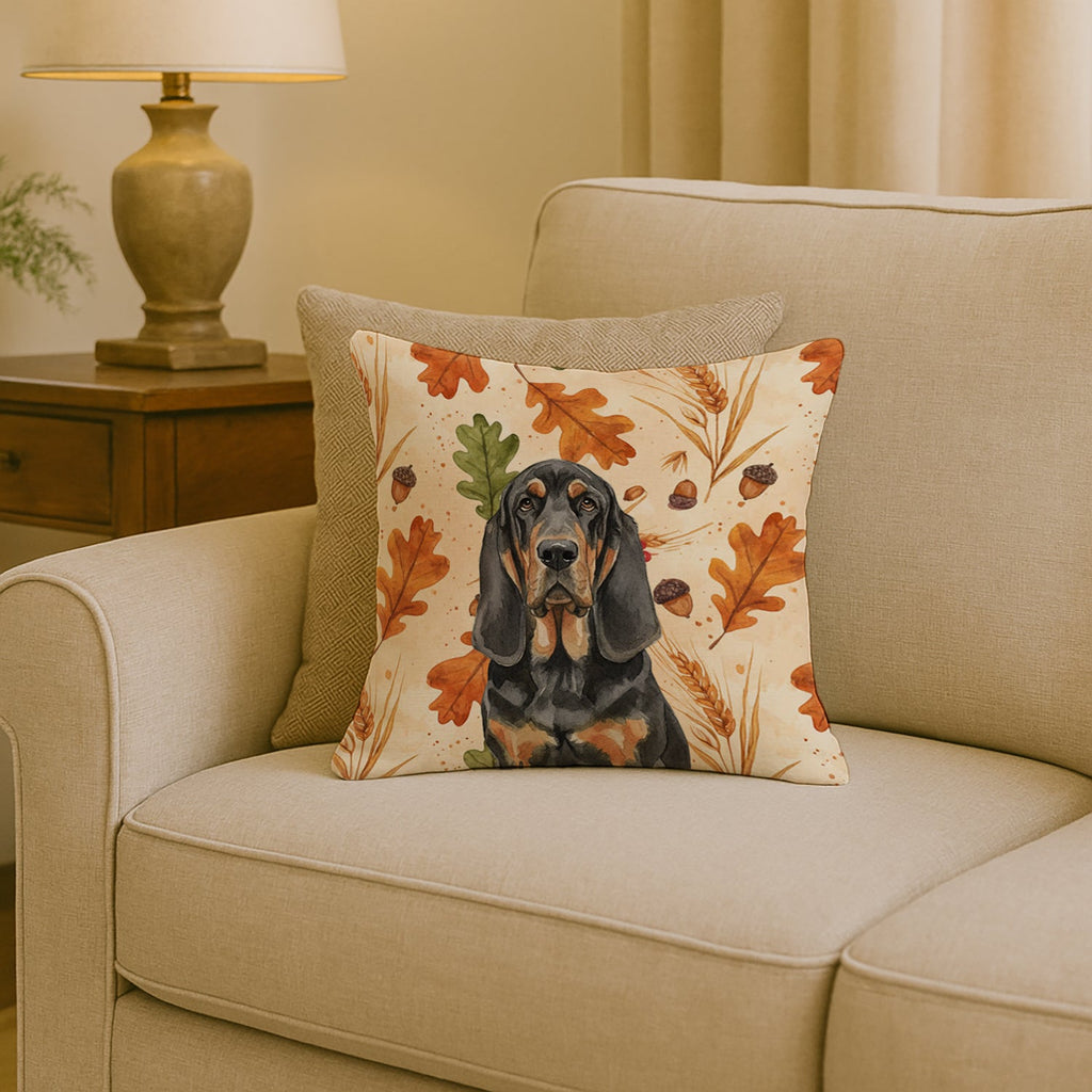 Black and Tan Bloodhound Heirloom Fall Decorative Throw Pillow 18x18 Indoor Outdoor Accent Cushion, Fabric Cover with Insert for Sofa, Bed, Porch & Living Room