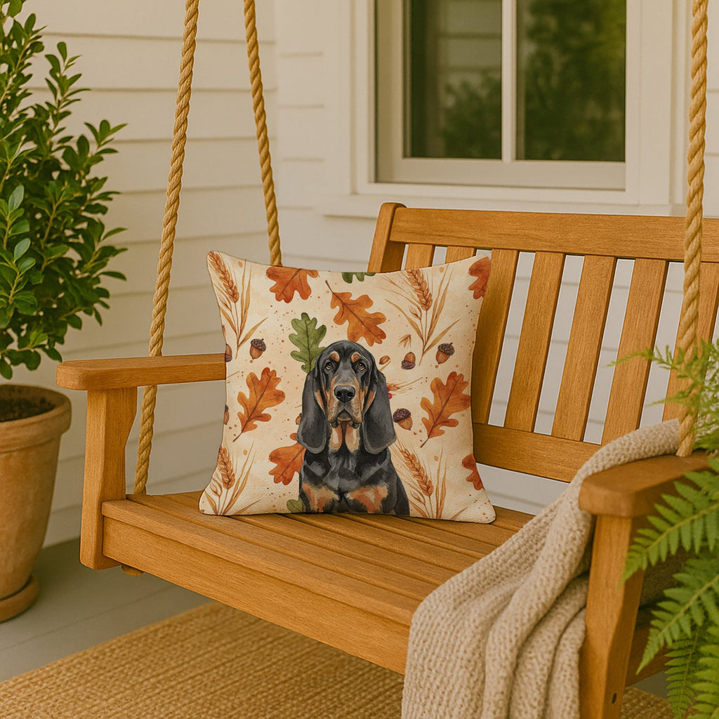 Black and Tan Bloodhound Heirloom Fall Decorative Throw Pillow 18x18 Indoor Outdoor Accent Cushion, Fabric Cover with Insert for Sofa, Bed, Porch & Living Room