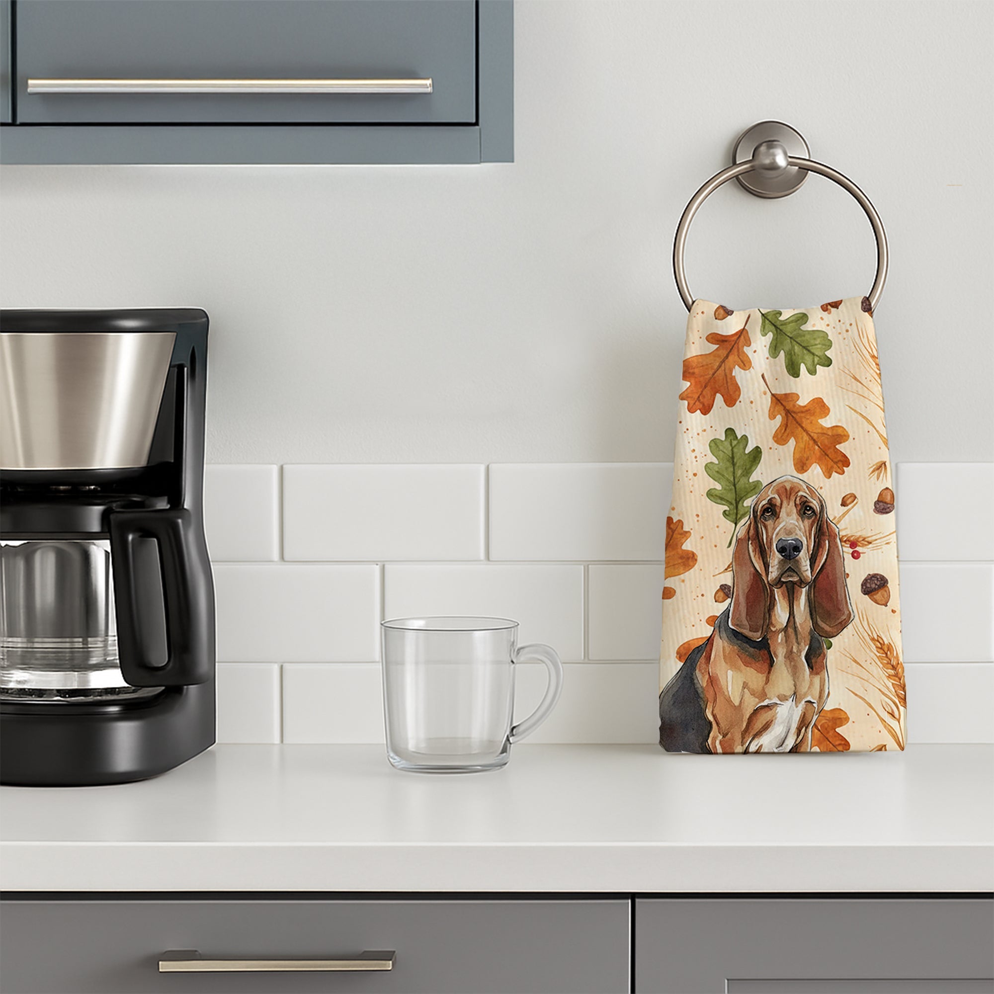 Liver and Tan Bloodhound Heirloom Fall Kitchen Towel Velour Plush Front and Cotton Loop Back Machine Washable