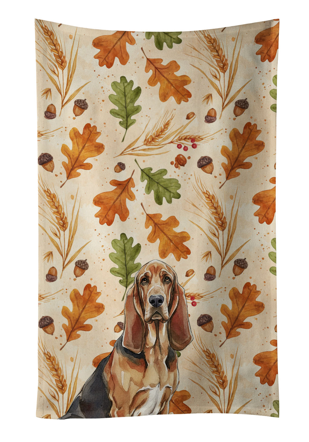 Liver and Tan Bloodhound Heirloom Fall Kitchen Towel Velour Plush Front and Cotton Loop Back Machine Washable