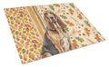 Liver and Tan Bloodhound Heirloom Fall Cutting Board Tempered Glass Kitchen Cutting Surface, Heat Resistant Chopping, Non-Slip Feet, Food Prep & Serving