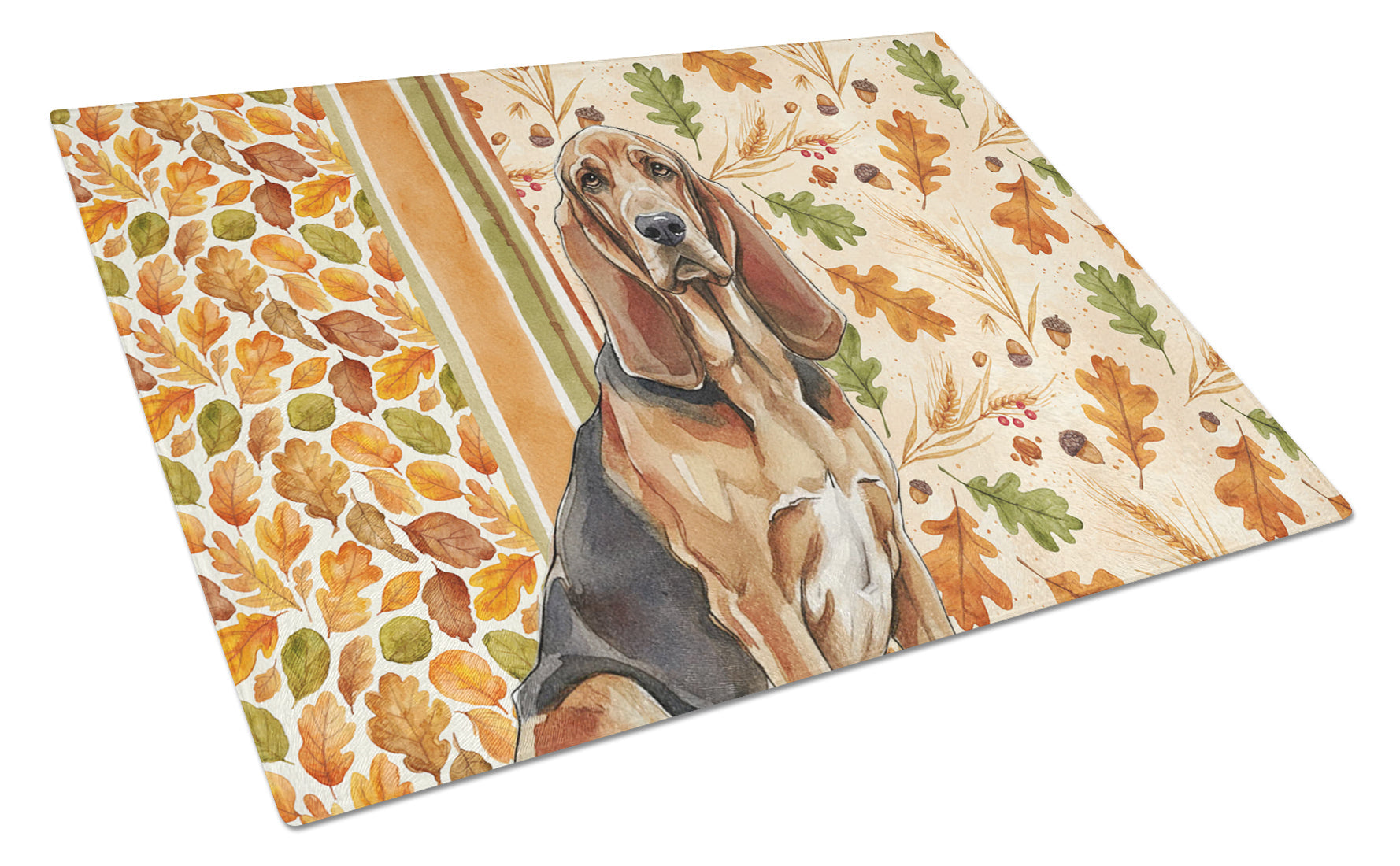 Liver and Tan Bloodhound Heirloom Fall Cutting Board Tempered Glass Kitchen Cutting Surface, Heat Resistant Chopping, Non-Slip Feet, Food Prep & Serving