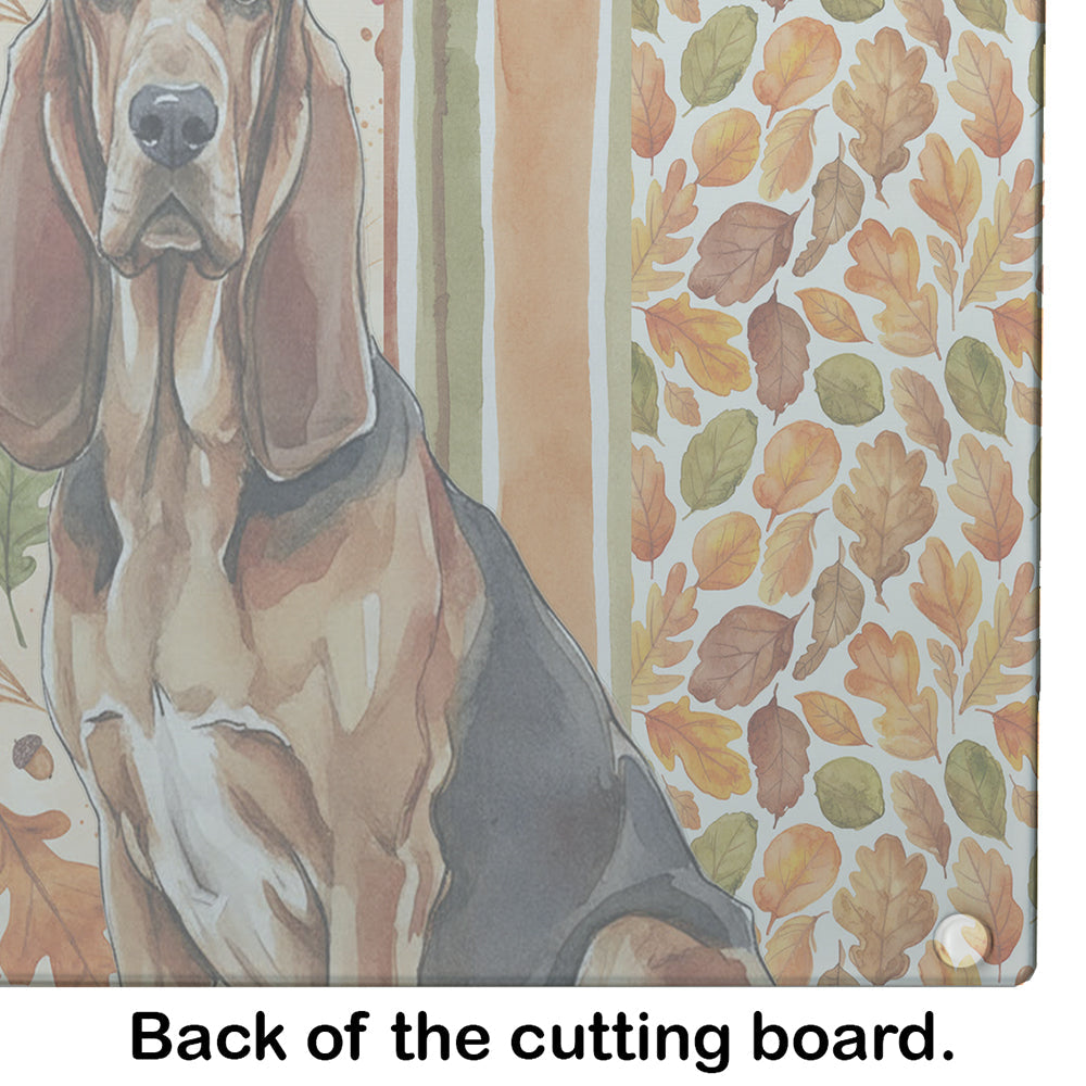 Liver and Tan Bloodhound Heirloom Fall Cutting Board Tempered Glass Kitchen Cutting Surface, Heat Resistant Chopping, Non-Slip Feet, Food Prep & Serving