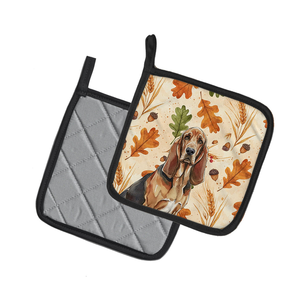 Liver and Tan Bloodhound Heirloom Fall Pot Holder Set of 2 Heat Resistant Quilted Hot Pads 7.5 x 7.5 Inch, Insulated Kitchen Trivets for Cooking & Baking