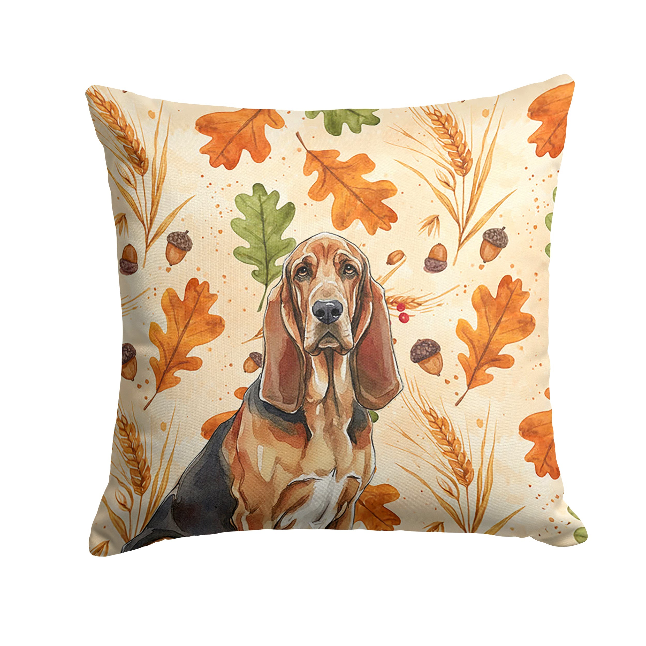 Liver and Tan Bloodhound Heirloom Fall Decorative Throw Pillow 14x14 Indoor Outdoor Accent Cushion, Fabric Cover with Insert for Sofa, Bed, Porch & Living Room