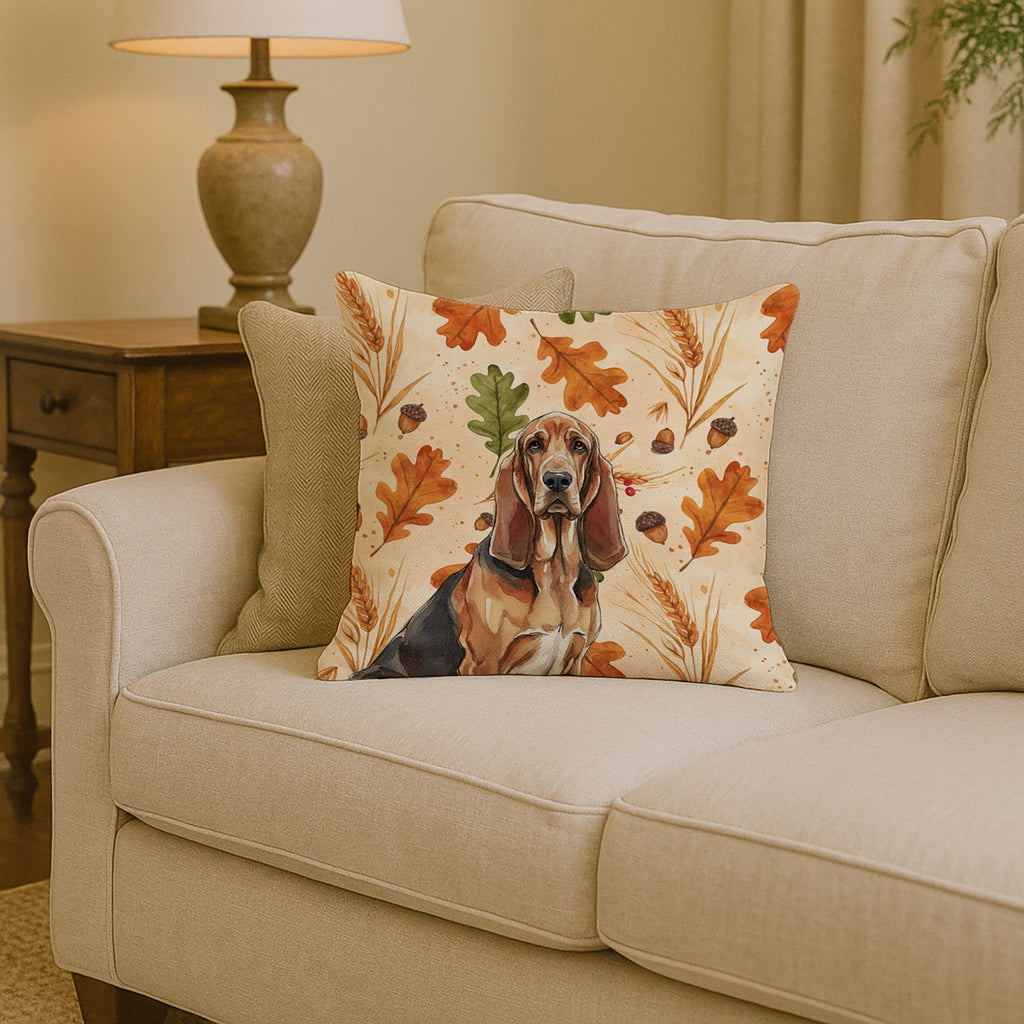Liver and Tan Bloodhound Heirloom Fall Decorative Throw Pillow 14x14 Indoor Outdoor Accent Cushion, Fabric Cover with Insert for Sofa, Bed, Porch & Living Room