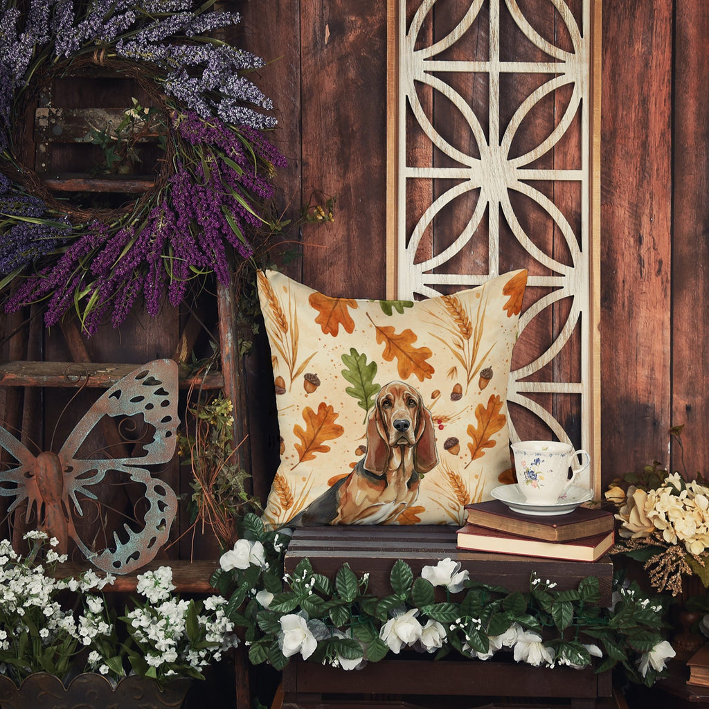 Liver and Tan Bloodhound Heirloom Fall Decorative Throw Pillow 14x14 Indoor Outdoor Accent Cushion, Fabric Cover with Insert for Sofa, Bed, Porch & Living Room