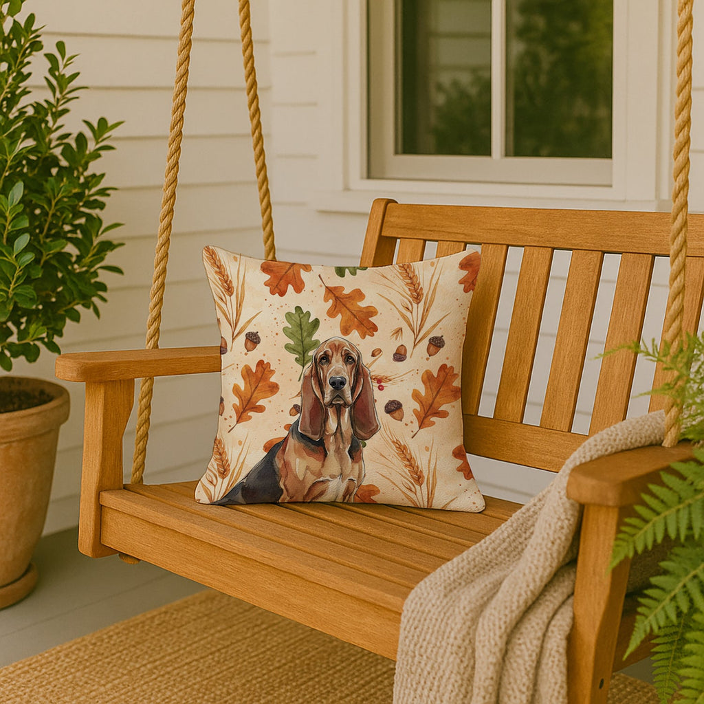 Liver and Tan Bloodhound Heirloom Fall Decorative Throw Pillow 18x18 Indoor Outdoor Accent Cushion, Fabric Cover with Insert for Sofa, Bed, Porch & Living Room