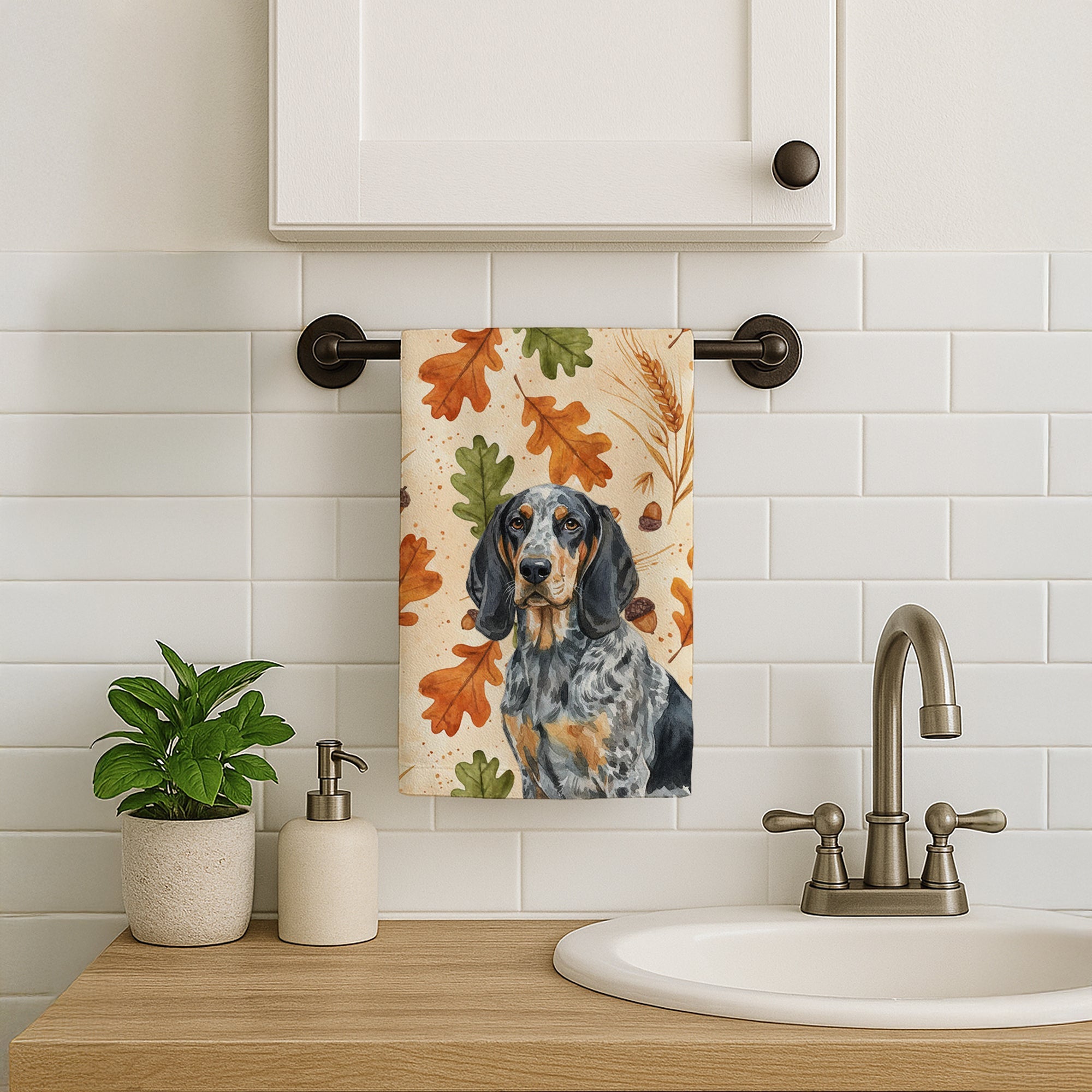 Bluetick Coonhound Heirloom Fall Kitchen Towel Velour Plush Front and Cotton Loop Back Machine Washable