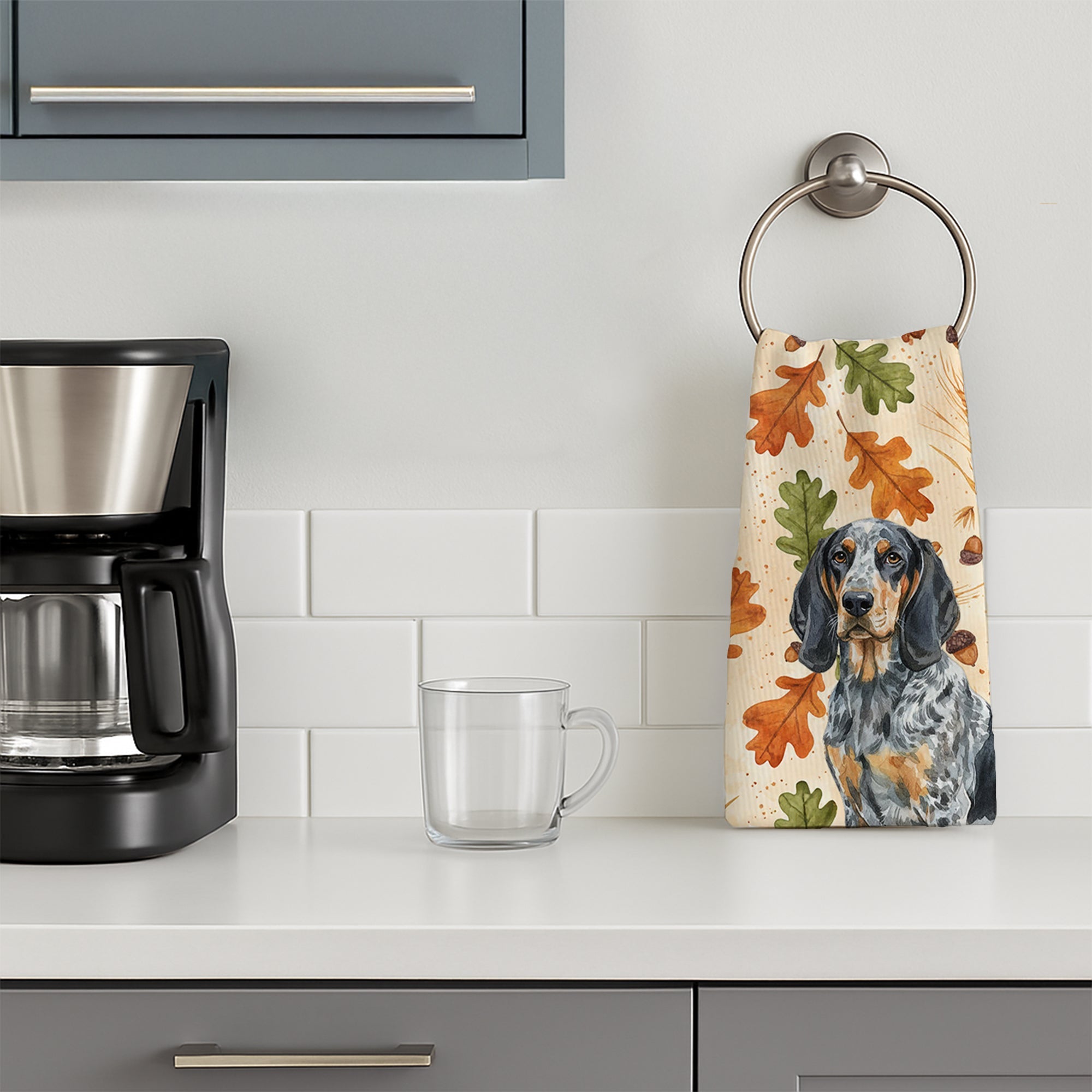 Bluetick Coonhound Heirloom Fall Kitchen Towel Velour Plush Front and Cotton Loop Back Machine Washable