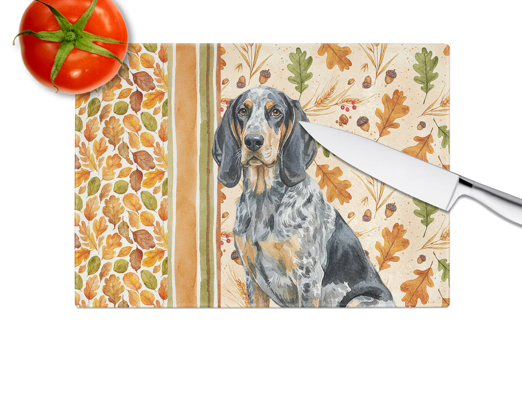 Bluetick Coonhound Heirloom Fall Cutting Board Tempered Glass Kitchen Cutting Surface, Heat Resistant Chopping, Non-Slip Feet, Food Prep & Serving