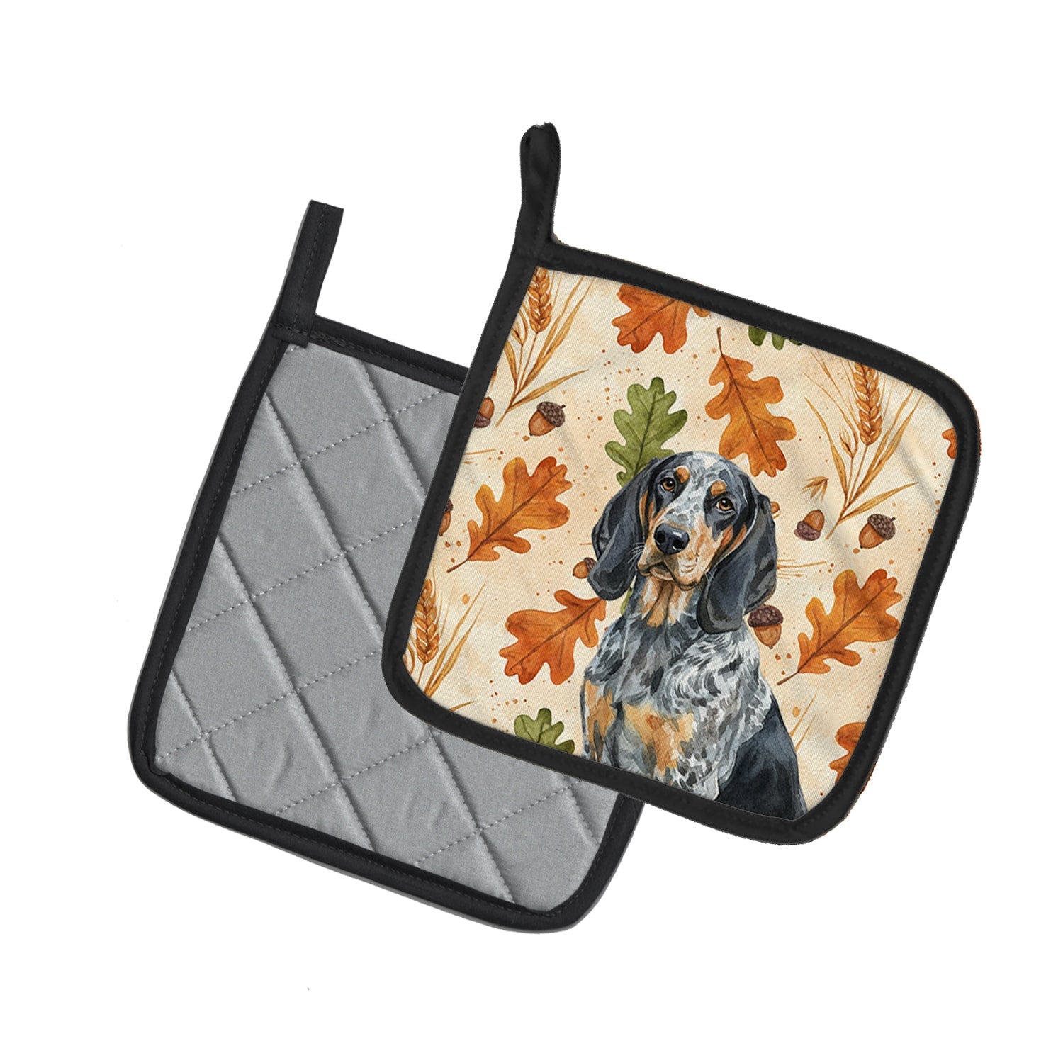 Bluetick Coonhound Heirloom Fall Pot Holder Set of 2 Heat Resistant Quilted Hot Pads 7.5 x 7.5 Inch, Insulated Kitchen Trivets for Cooking & Baking